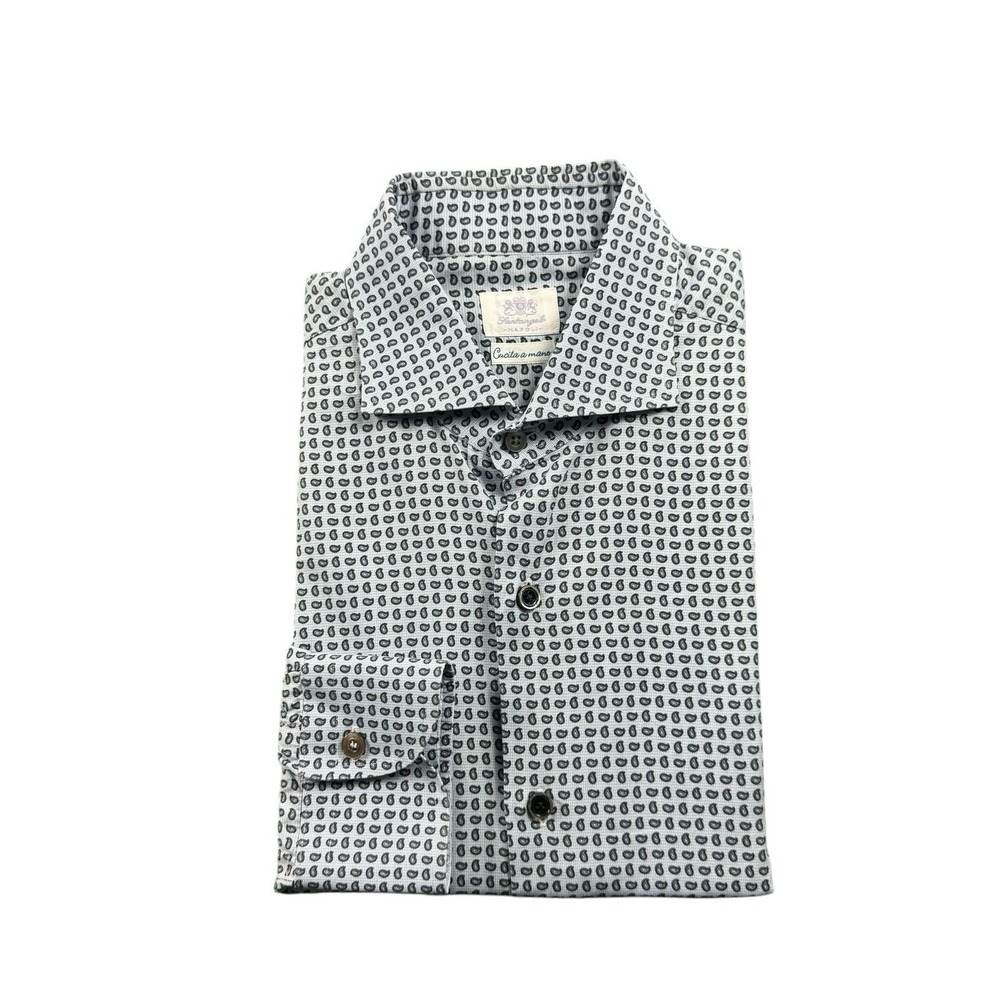 Santangelo Napoli Light Blue Paisley AOP Handmade Mens Cotton Button 16.5/42